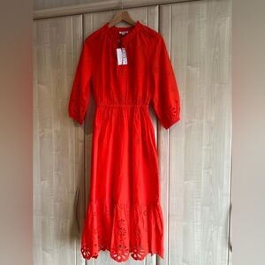 Red Eyelet Midi Dress